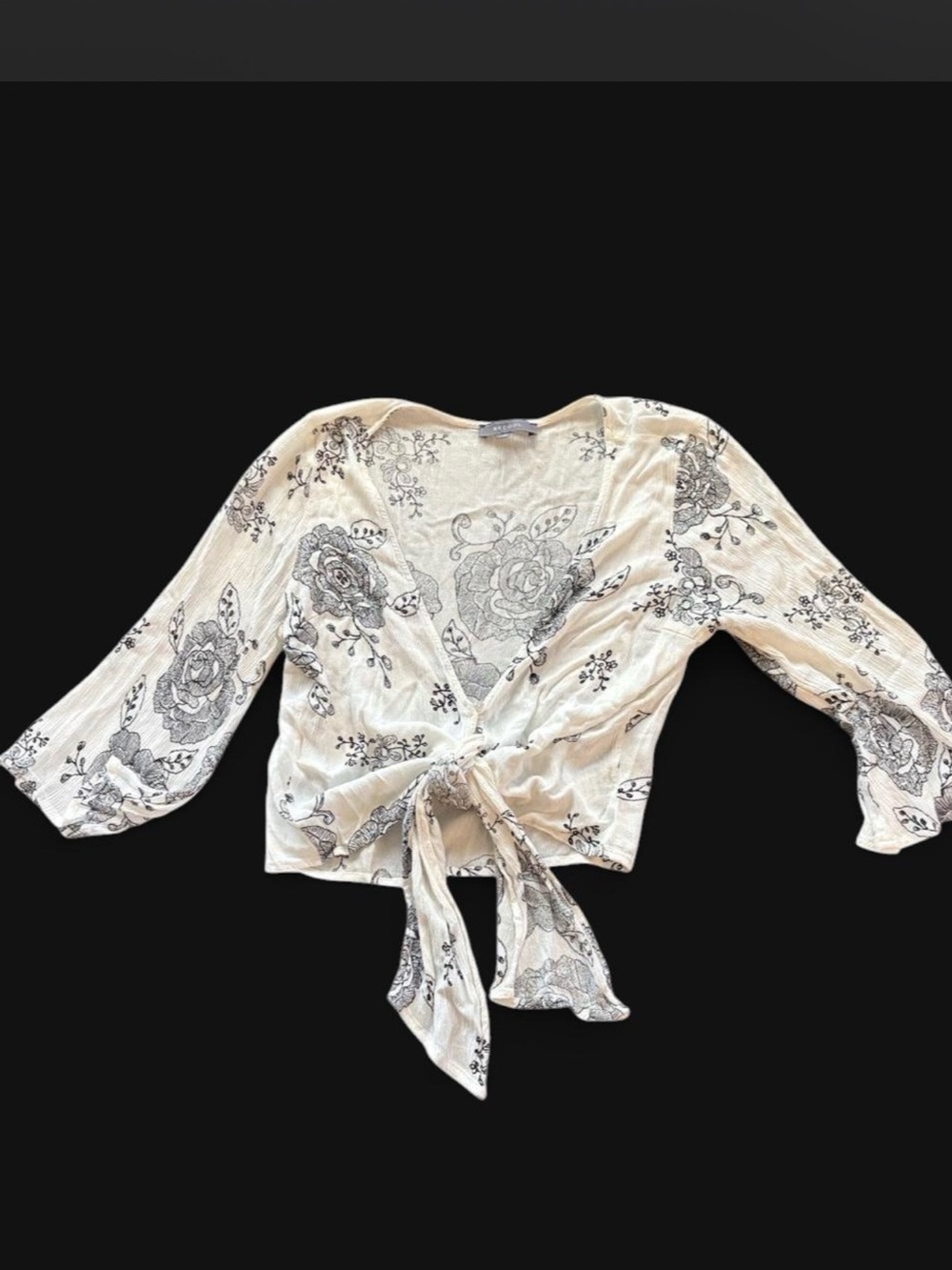 Floral Tie-Front Crop Top - white/Black